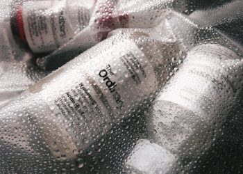 Wet Plastic Bag with Skincare Products from The Ordinary