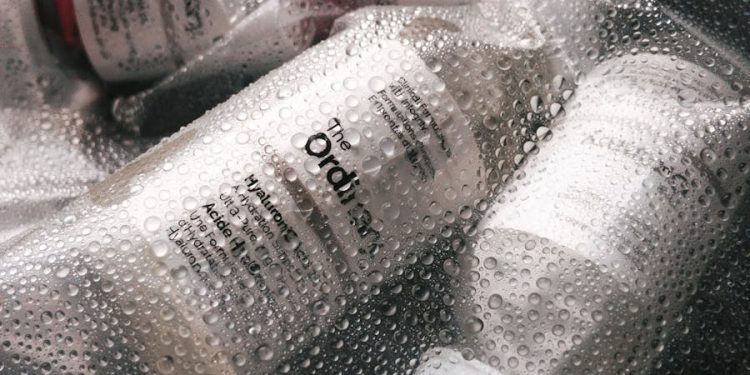 Wet Plastic Bag with Skincare Products from The Ordinary