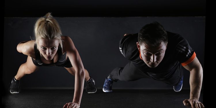 man, woman, push-ups