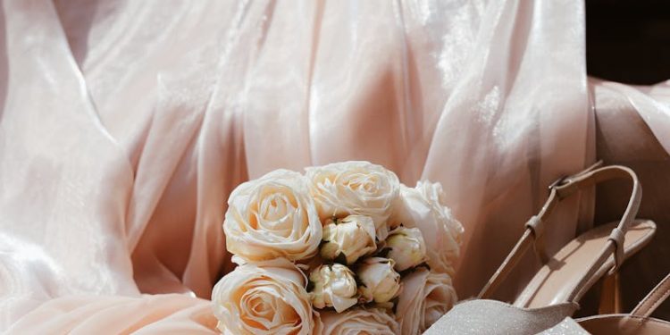 Bouquet of Roses on Wedding Veil
