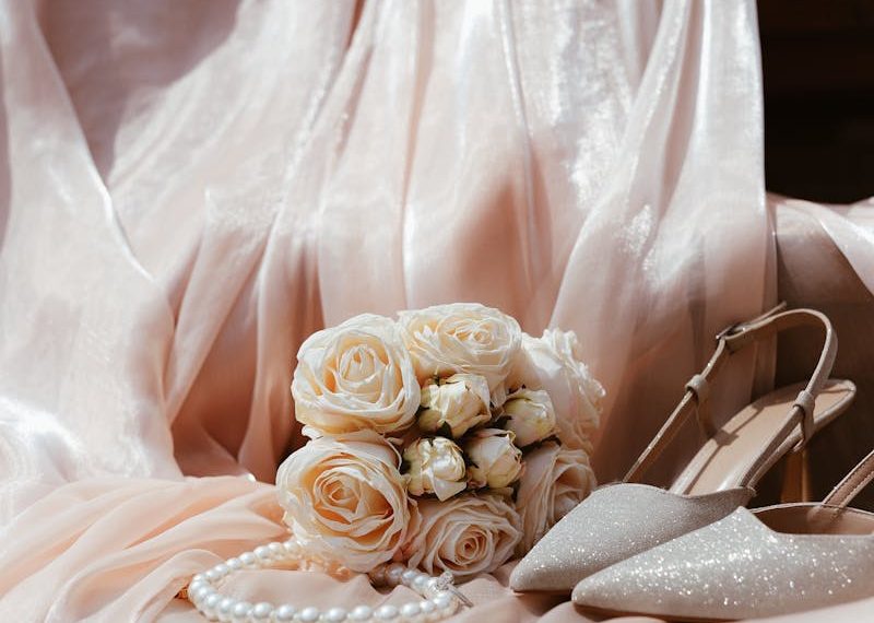 Bouquet of Roses on Wedding Veil
