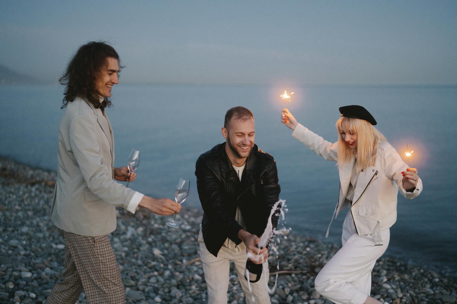 A Group of Friends Celebrating at the Beach