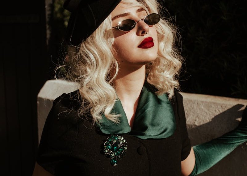 Blonde Woman with Red Lipstick Wearing Black Sunglasses
